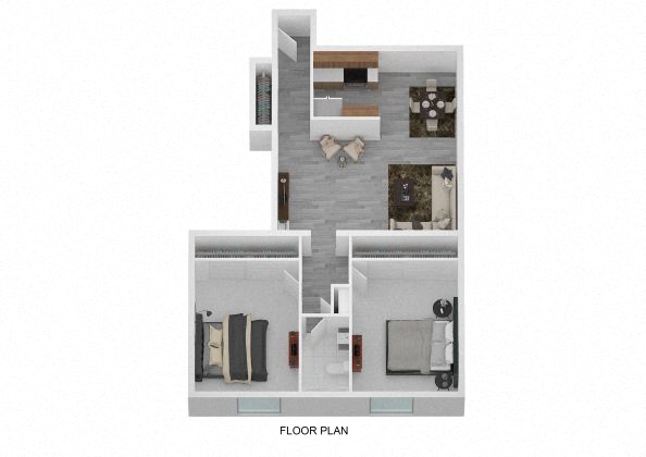 Floor plan for 2 beds, 1 bath, 932 sqft